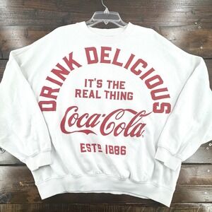 PacSun Coca-Cola Classic Sweatshirt Medium Red White Collar‎ Pullover Rugby Top
